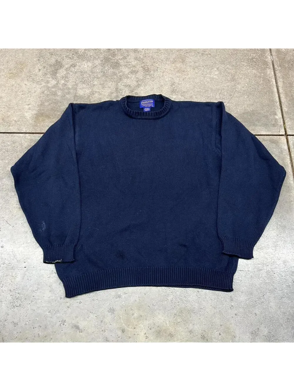 vintage pendleton navy cotton knit sweater size large HAS STAINS
